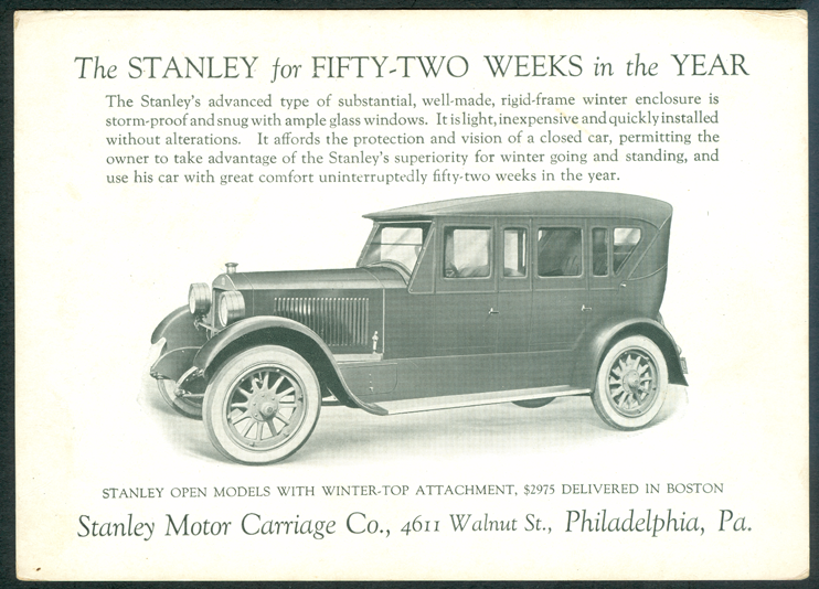 Stanley Motor Carriage Company Philadelphia Office Advertising Cards
